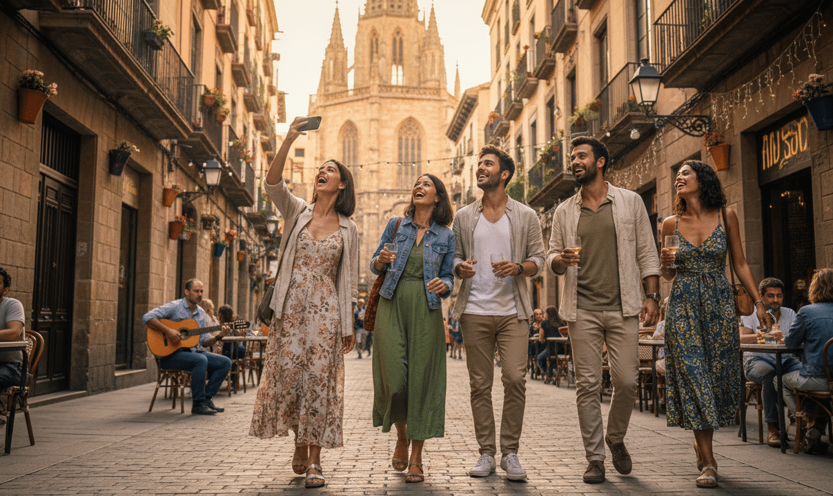 Des touristes en Espagne qui s'extasient devant le paysage