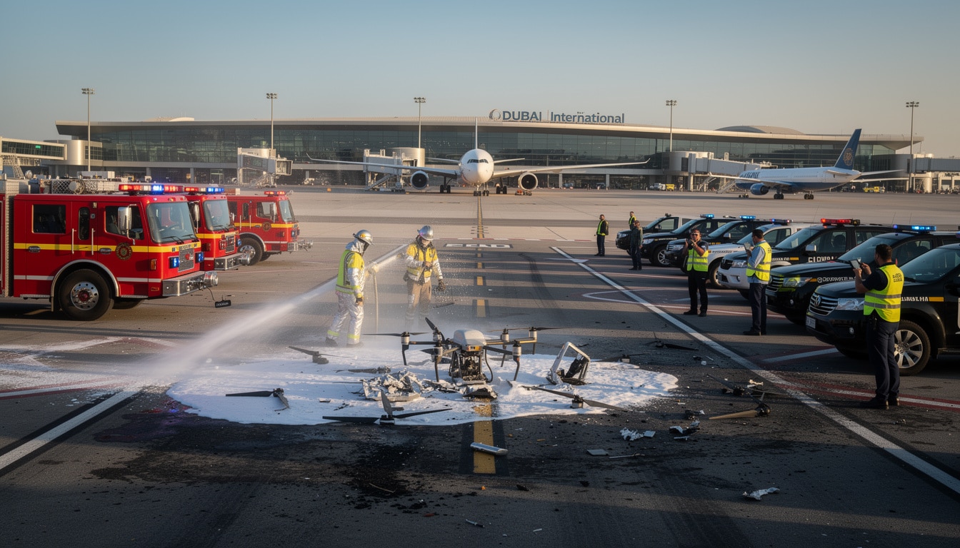 des débris de drones iraniens ont touché l'aéroport de dubaï et l'hôtel burj al arab, suscitant des inquiétudes sur la sécurité dans la région.
