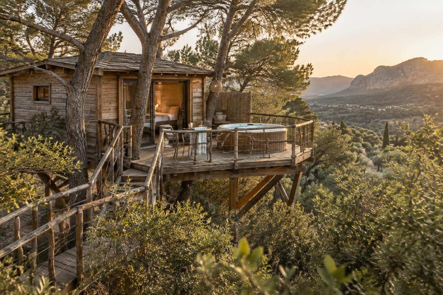 Séjour en cabane dans les arbres avec jacuzzi privatif en Provence-Alpes-Côte d’Azur